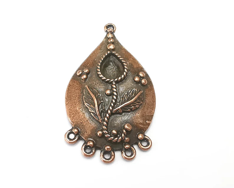 Drop Flower Pendant Blanks, Resin Bezel Bases, Mosaic Mountings, Dry flower Frame, Polymer Clay base, Antique Copper Plated (10x7mm) G33685