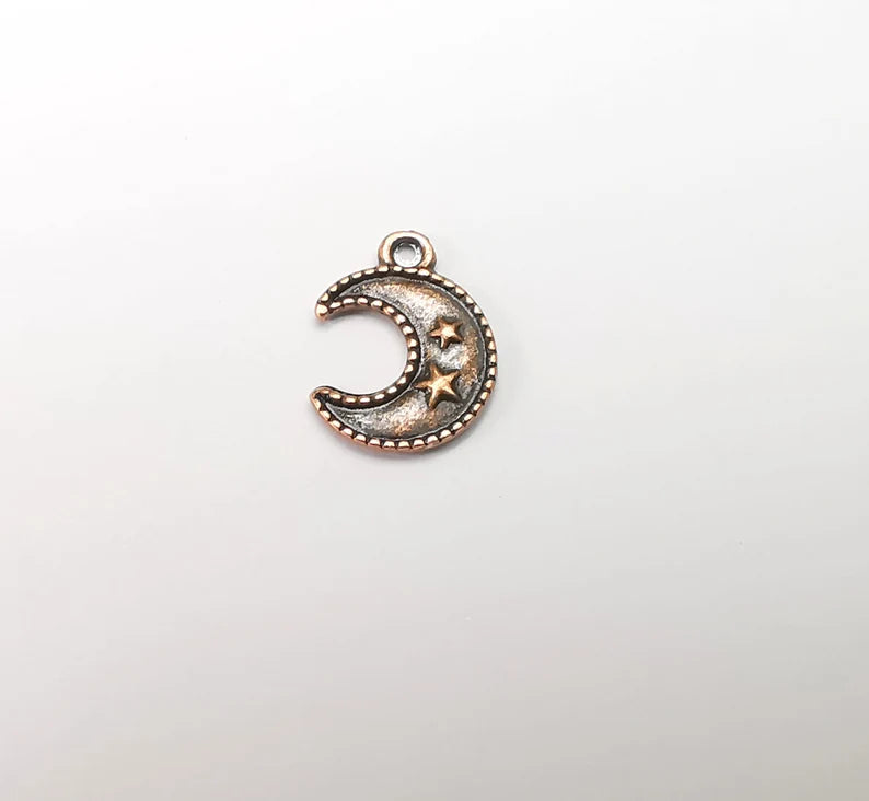 10 Crescent Moon Stars Charms Antique Copper Plated Charms (15x11mm) G33515
