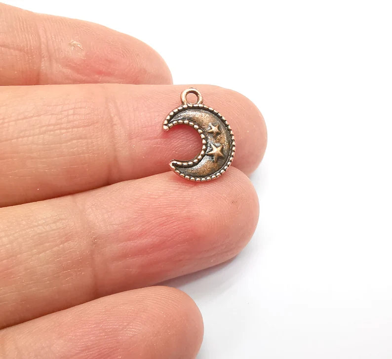 10 Crescent Moon Stars Charms Antique Copper Plated Charms (15x11mm) G33515