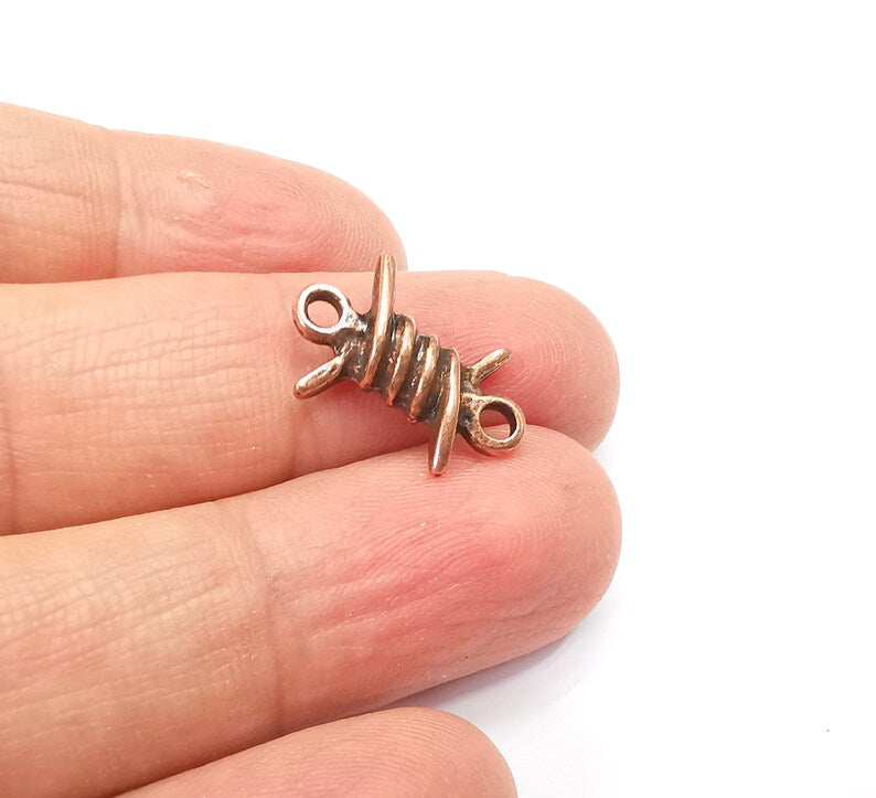 5 Barbed wire Charms Connector, Antique Copper Plated Earring Charms, Bracelet Charms (19x13mm) G33516