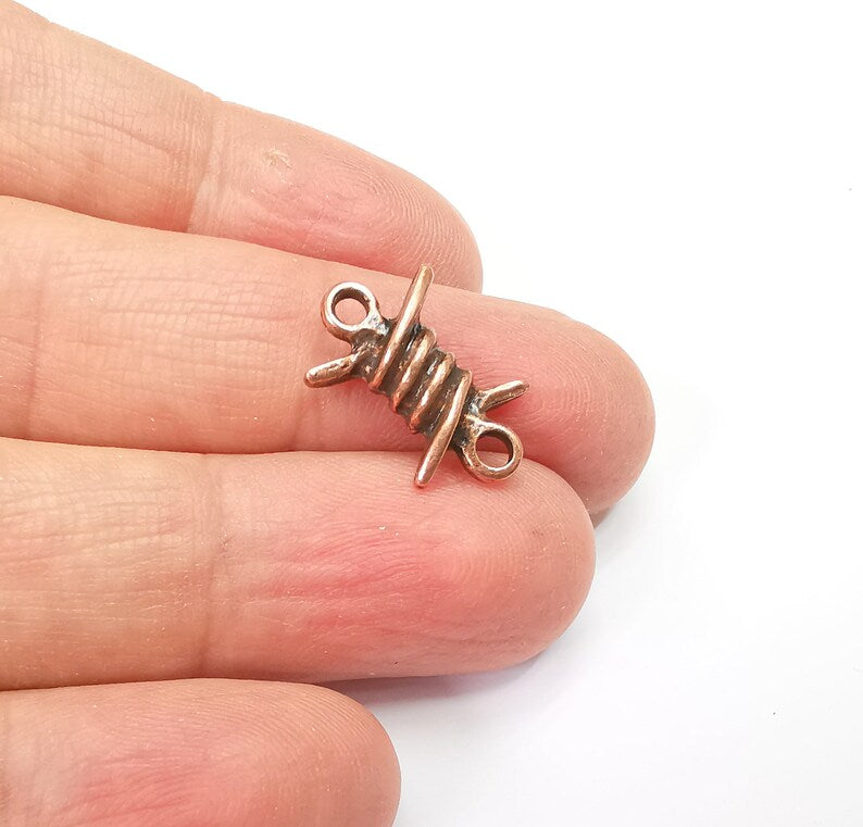 5 Barbed wire Charms Connector, Antique Copper Plated Earring Charms, Bracelet Charms (19x13mm) G33516