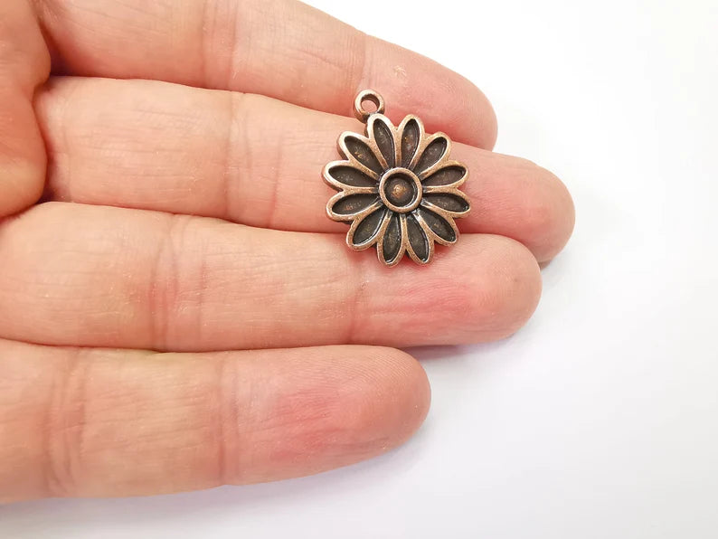2 Flower Charms Antique Copper Plated Charms (27x22mm) G33518