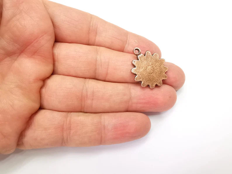 2 Flower Charms Antique Copper Plated Charms (27x22mm) G33518