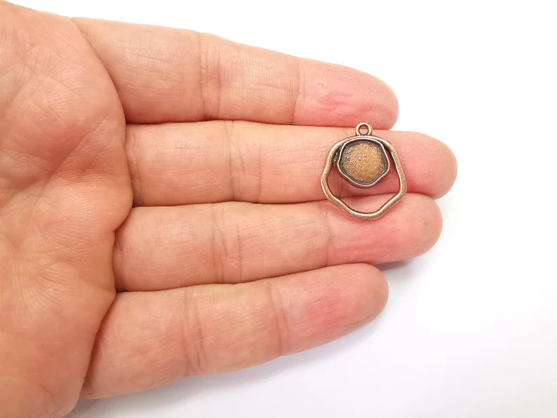 2 Copper Charms Blank Resin Bezel Mounting Cabochon Base Setting Antique Copper Plated Charms (10mm Blank) G33521