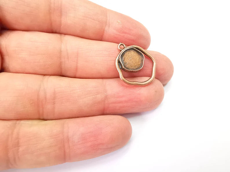 2 Copper Charms Blank Resin Bezel Mounting Cabochon Base Setting Antique Copper Plated Charms (10mm Blank) G33521