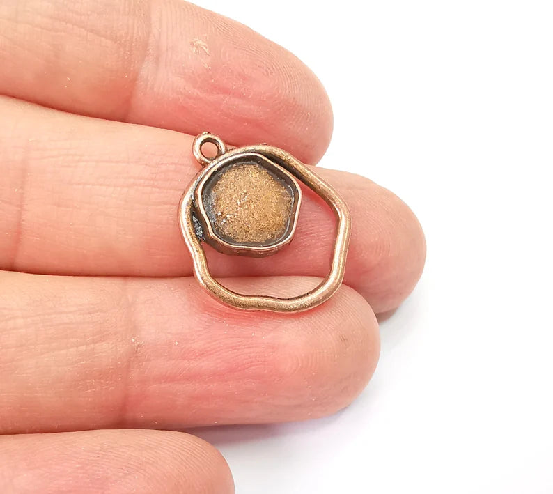 2 Copper Charms Blank Resin Bezel Mounting Cabochon Base Setting Antique Copper Plated Charms (10mm Blank) G33521