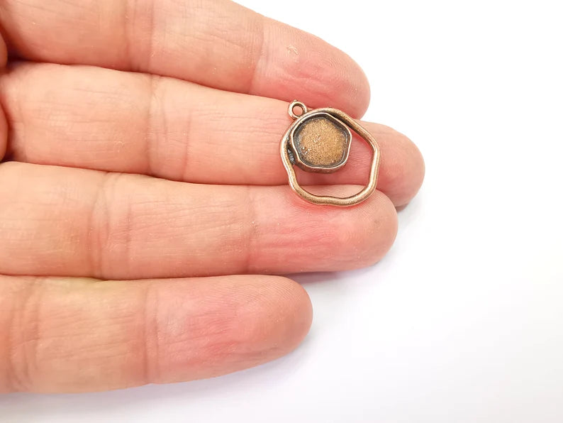 2 Copper Charms Blank Resin Bezel Mounting Cabochon Base Setting Antique Copper Plated Charms (10mm Blank) G33521