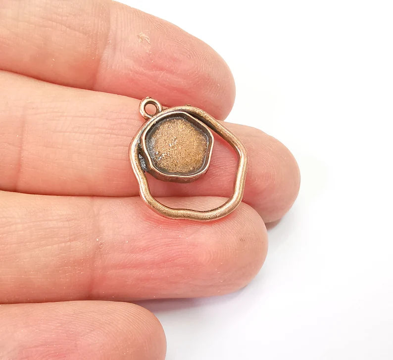 2 Copper Charms Blank Resin Bezel Mounting Cabochon Base Setting Antique Copper Plated Charms (10mm Blank) G33521