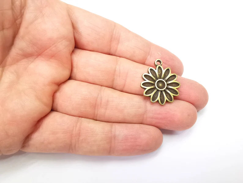 2 Flower Charms Antique Bronze Plated Charms (27x22mm) G33522