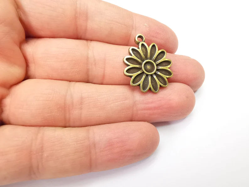 2 Flower Charms Antique Bronze Plated Charms (27x22mm) G33522