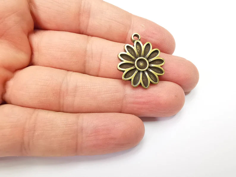 2 Flower Charms Antique Bronze Plated Charms (27x22mm) G33522