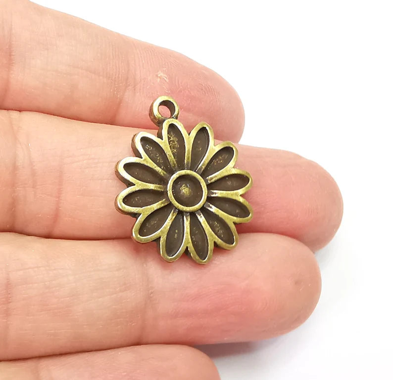 2 Flower Charms Antique Bronze Plated Charms (27x22mm) G33522