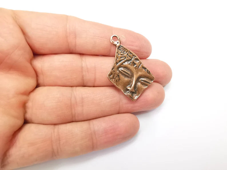 4 Face mythological charms Antique Copper plated charms (39x28mm) G33524