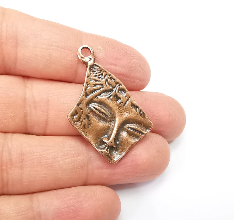 4 Face mythological charms Antique Copper plated charms (39x28mm) G33524