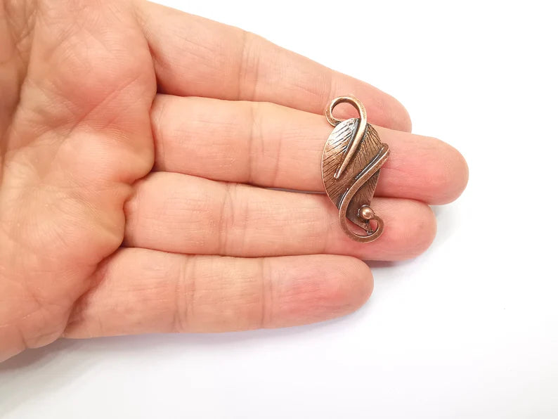 2 Leaf Charms, Antique Copper Plated Dangle Charms (36x17mm) G33527