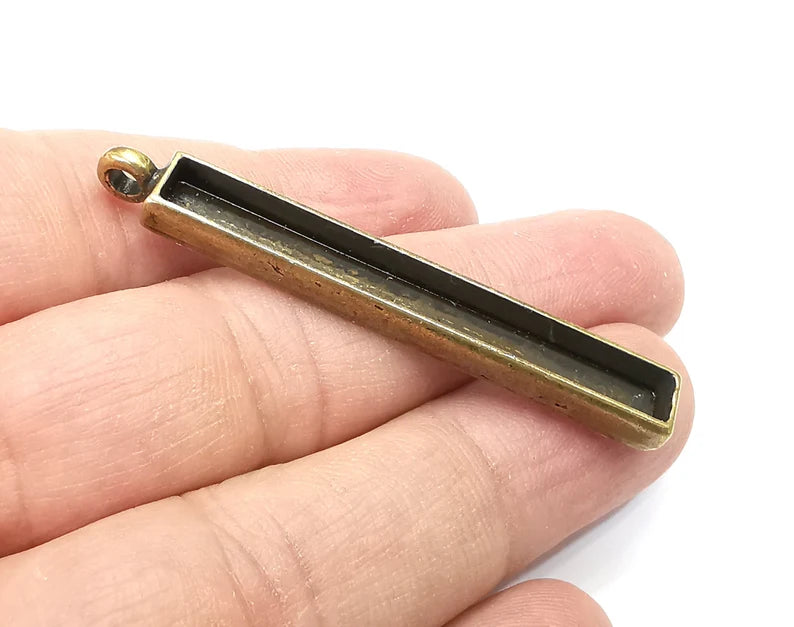 Rectangle Pendant Blanks, Resin Bezel Bases, Mosaic Mountings, Dry flower Frame, Polymer Clay base, Antique Bronze Plated (50x5mm) G33615