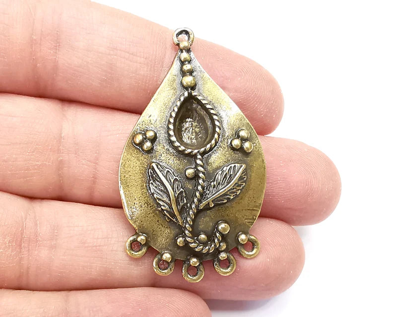 Drop Flower Pendant Blanks, Resin Bezel Bases, Mosaic Mountings, Dry flower Frame, Polymer Clay base, Antique Bronze Plated (10x7mm) G33617