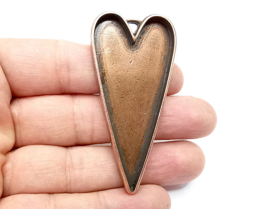 Long Heart Pendant Blanks, Resin Bezel Bases, Mosaic Mountings, Dry flower Frame, Polymer Clay base, Antique Copper Plated (64x30mm) G33618