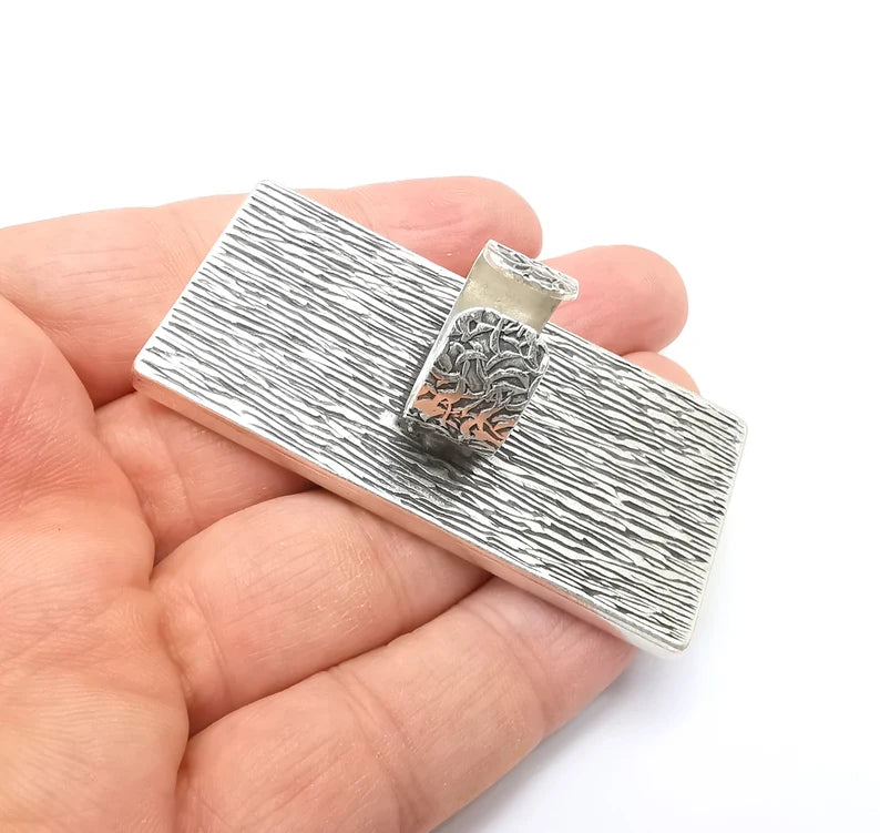 Large Rectangle Ring Blank Settings, Cabochon Mounting, Adjustable Antique Silver Resin Ring Base Bezel, Inlay Mosaic Epoxy (64x30mm) G33622