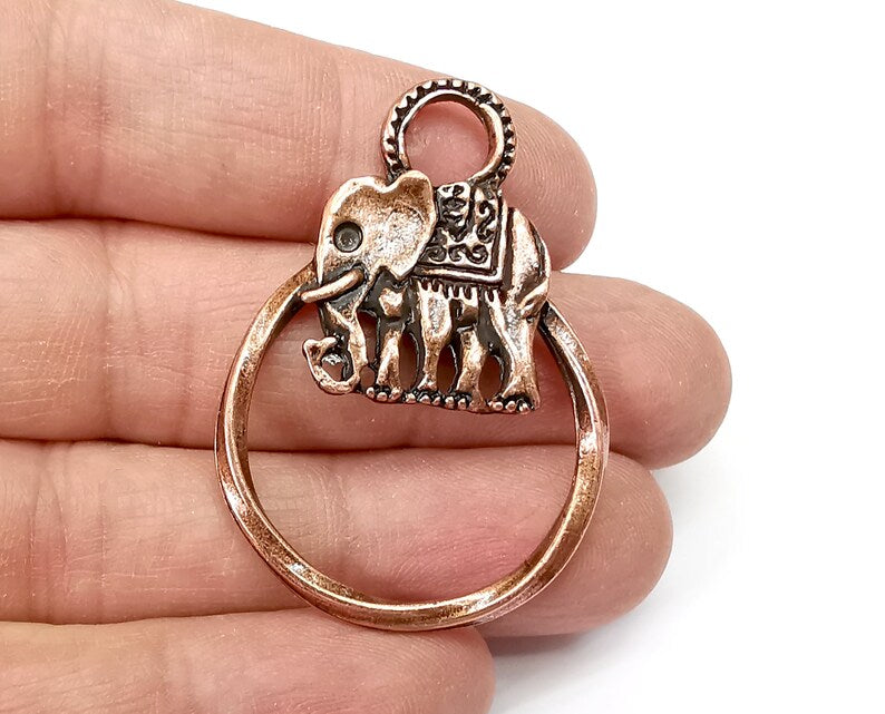 Elephant Circle Charms, Antique Copper Plated (47x33mm) G33532