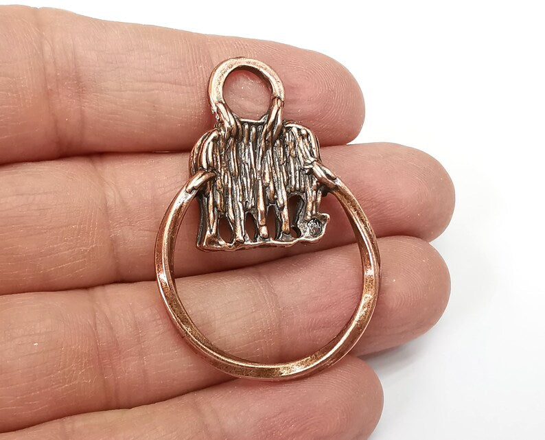 Elephant Circle Charms, Antique Copper Plated (47x33mm) G33532