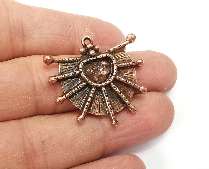 Antique Copper Charms, Antique Copper Plated Pendant (35x31mm)(11x8mm Blank) G33535