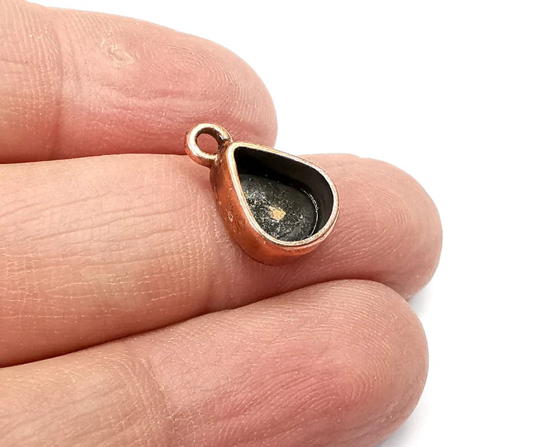 5 Drop Pendant Blanks, Resin Bezel Bases, Mosaic Mountings, Dry flower Frame, Polymer Clay base, Antique Copper Plated (10x8mm) G33536