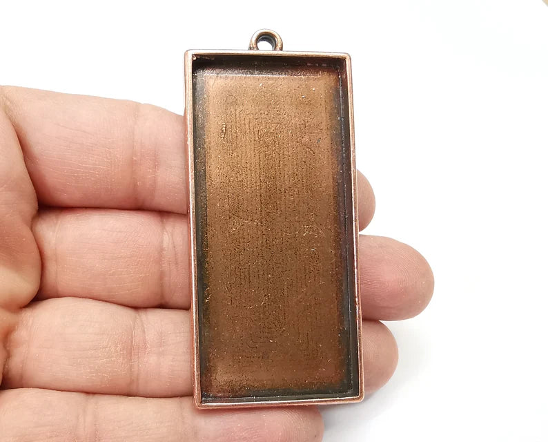 Rectangle Pendant Blanks, Resin Bezel Bases, Mosaic Mountings, Polymer Clay base, Antique Copper Plated (50x25mm) G33628