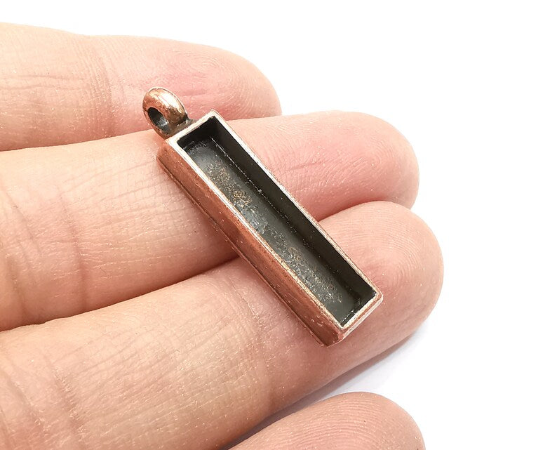 2 Rectangle Pendant Blanks, Resin Bezel Bases, Mosaic Mountings, Dry flower Frame, Polymer Clay base, Antique Copper Plated (25x5mm) G33629