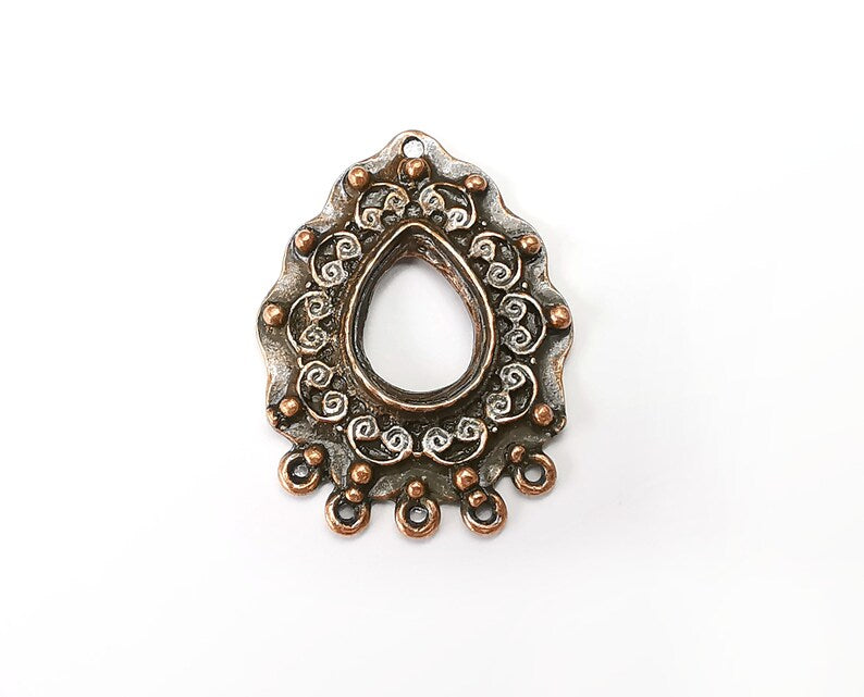 Drop Pendant Blanks, Resin Bezel Bases, Mosaic Mountings, Dry flower Frame, Polymer Clay base, Antique Copper Plated (18x13mm) G33630