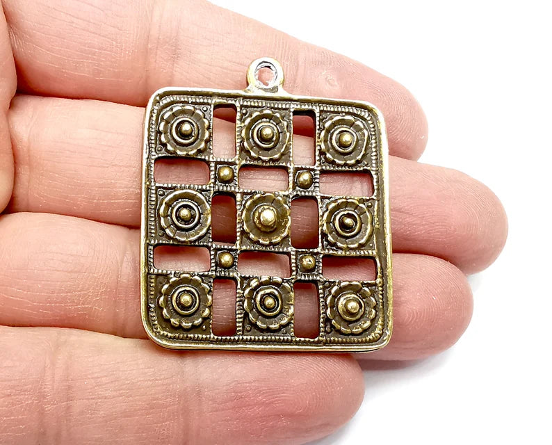 Flowers Square Charms Pendant Antique Bronze Plated Charms (46x38mm) G33540