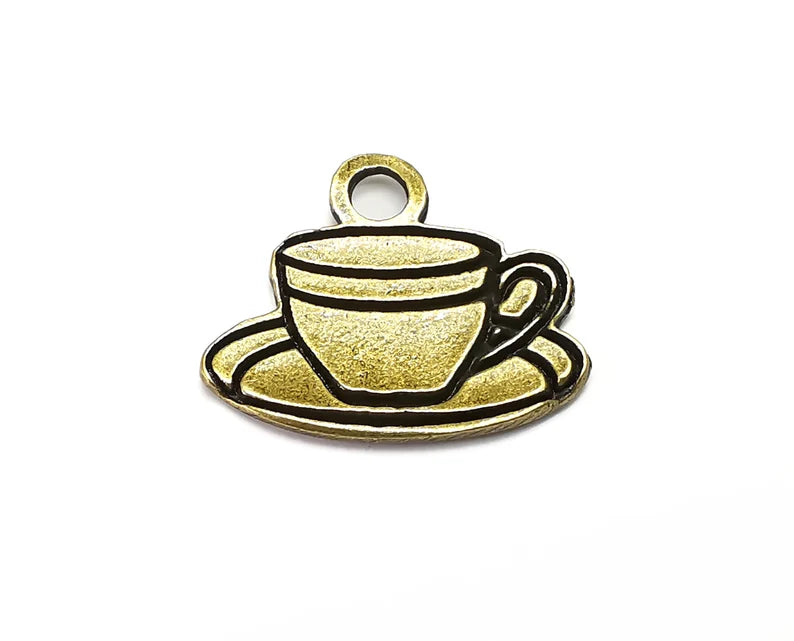 2 Coffee Cup Charms Pendant Antique Bronze Plated Charms (30x25mm) G33543