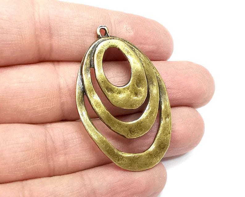 Antique Bronze Plated Dangle Charms, Oval Hammered Charms (47x31mm) G33545