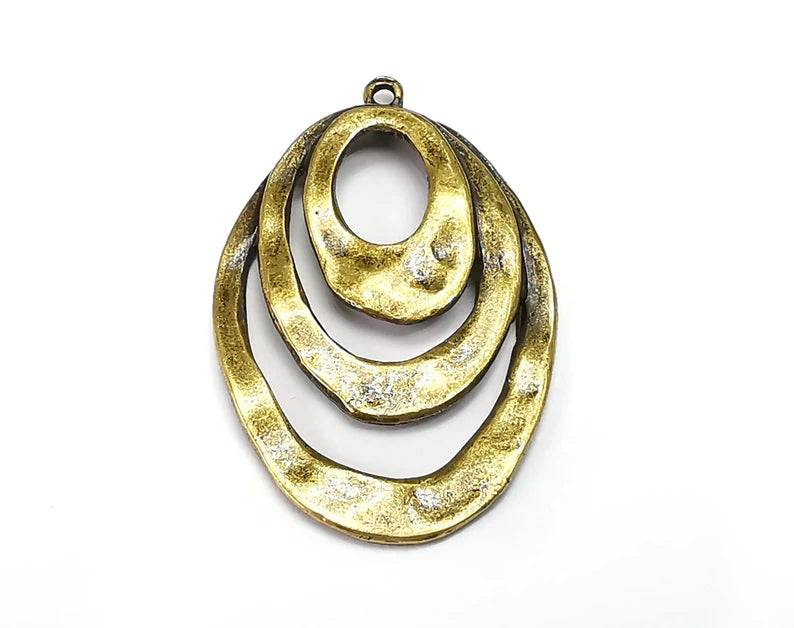 Antique Bronze Plated Dangle Charms, Oval Hammered Charms (47x31mm) G33545