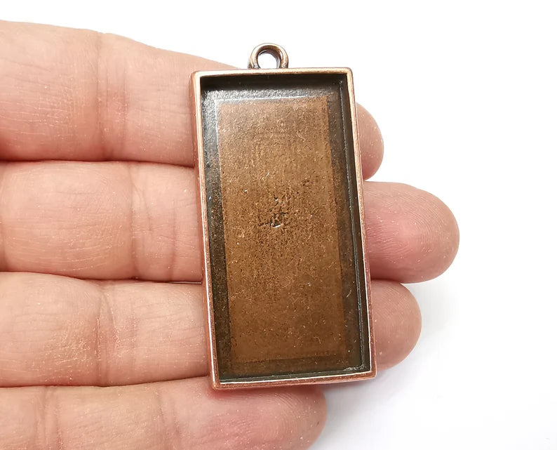 Rectangle Pendant Blanks, Resin Bezel Bases, Mosaic Mountings, Dry flower Frame, Polymer Clay base, Antique Copper Plated (64x30mm) G33632
