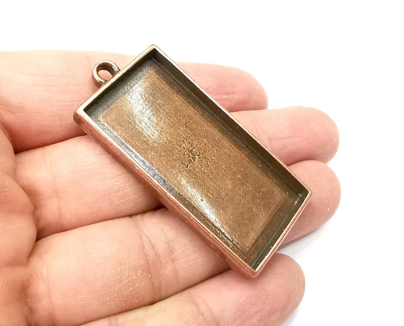 Rectangle Pendant Blanks, Resin Bezel Bases, Mosaic Mountings, Dry flower Frame, Polymer Clay base, Antique Copper Plated (64x30mm) G33632