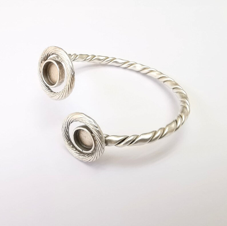 Folded Bracelet Bezel Cuff Blank Resin Mountings Cabochon Base Settings Antique Silver Plated Brass Adjustable Bracelet (8mm Bezel) G33637