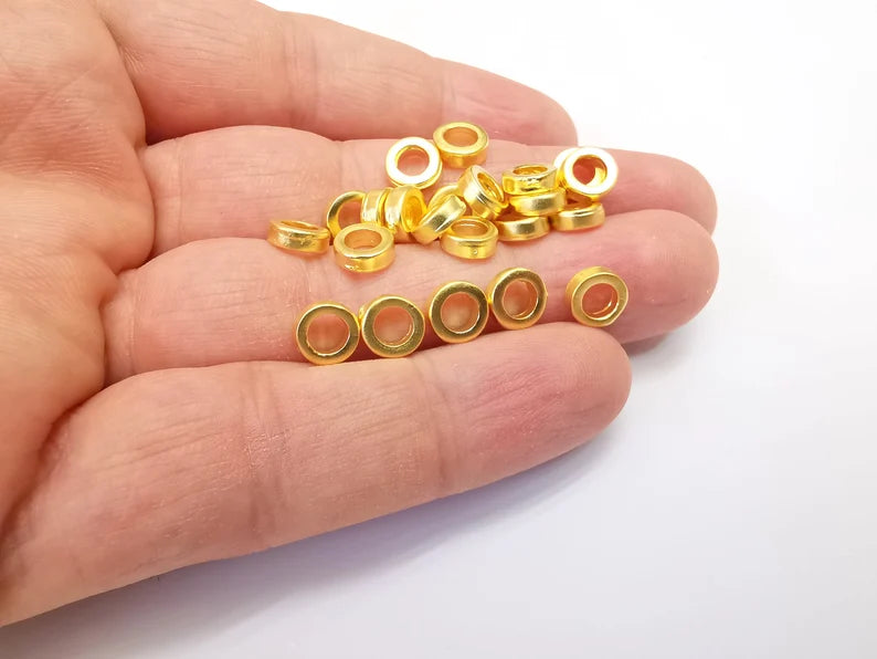 5 Gold Plated Rondelle Beads Matte Gold Plated Beads (7.5mm) G33639