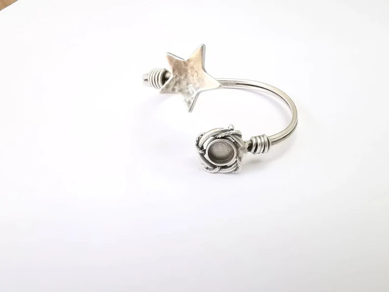 Star Bracelet Bezel Cuff Blank Resin Mountings Cabochon Base Settings Antique Silver Plated Brass Adjustable Bracelet (8mm) G33641