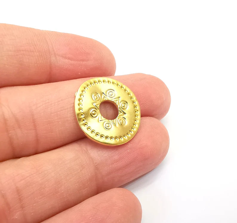 Gold Plated Perforated Wavy Disc Charms Matte Gold Plated Findings (20mm) G33647
