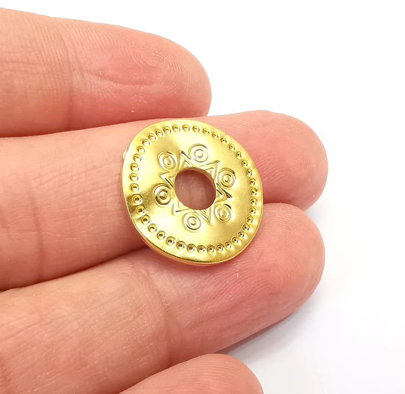 Gold Plated Perforated Wavy Disc Charms Matte Gold Plated Findings (20mm) G33647