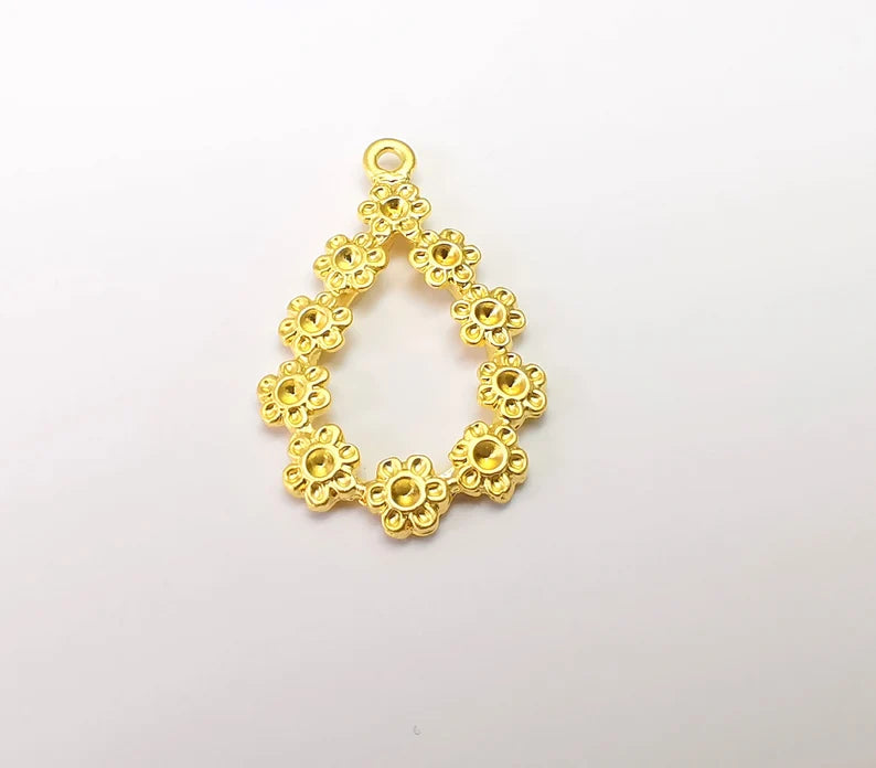 Gold Plated Flower Drop Charms, Gold Plated DIY Charms (33x20mm) G33646