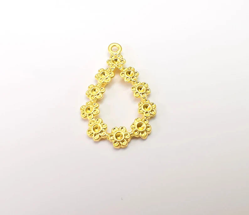 Gold Plated Flower Drop Charms, Gold Plated DIY Charms (33x20mm) G33646