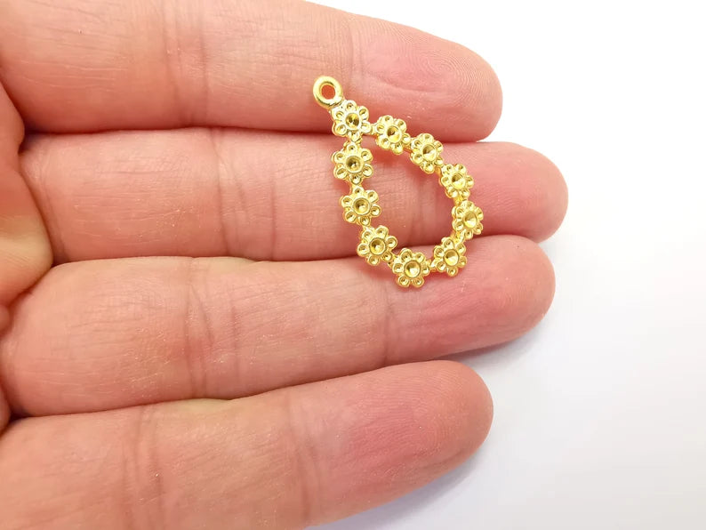 Gold Plated Flower Drop Charms, Gold Plated DIY Charms (33x20mm) G33646