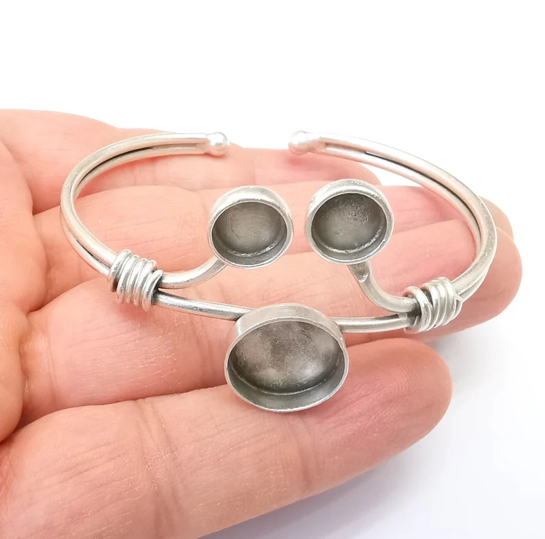 Wire Bracelet Bezel Cuff Blank Resin Mountings Cabochon Base Settings Antique Silver Plated Brass Adjustable Bracelet (8mm and 14mm) G33650