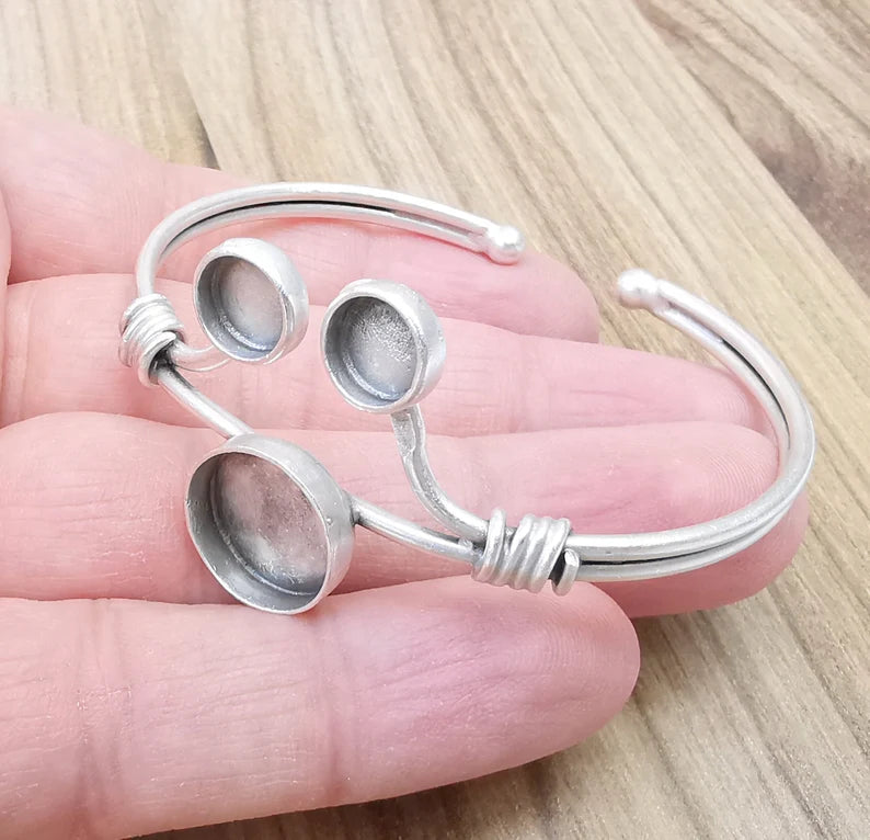 Wire Bracelet Bezel Cuff Blank Resin Mountings Cabochon Base Settings Antique Silver Plated Brass Adjustable Bracelet (8mm and 14mm) G33650