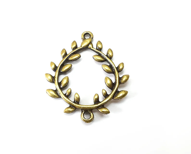 Leaf Wreath Charms Connector , Dangle Charms Antique Bronze Plated (34x30mm) G33655