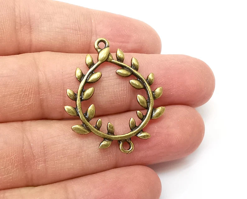 Leaf Wreath Charms Connector , Dangle Charms Antique Bronze Plated (34x30mm) G33655