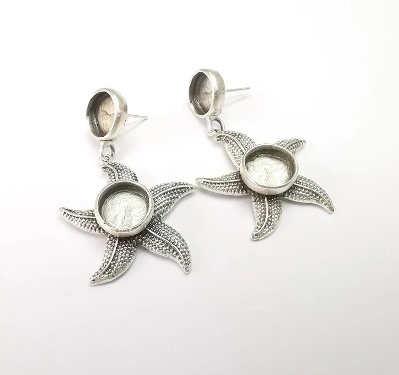 Starfish Earring, Dangle Earring Blank, Antique Silver Plated Brass Earring Base ( 10mm blanks ) G33656