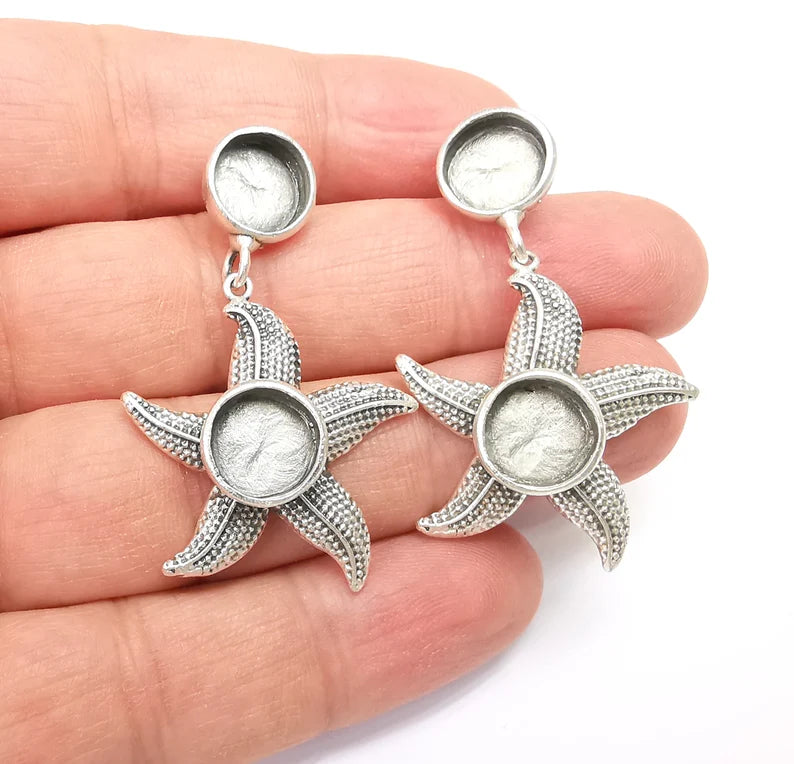 Starfish Earring, Dangle Earring Blank, Antique Silver Plated Brass Earring Base ( 10mm blanks ) G33656